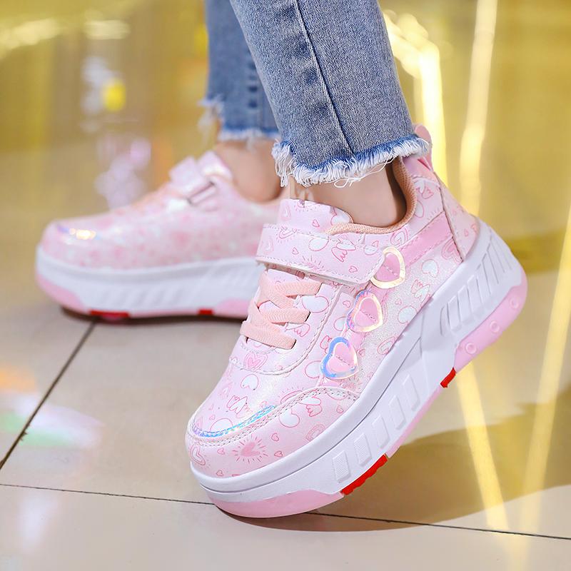 TUINANLE ბავშვთა როლიკები მოდური გარე სპორტული ფეხსაცმელი ახალი LED განათებიანი ფეხსაცმელი საყვარელი საბავშვო კედები გოგონასთვის