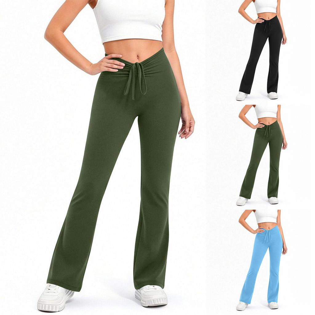 Damen Elastische Hose mit Hohem Bund Lässige Passform Weites Bein Lange Hose Hose mit Taschen