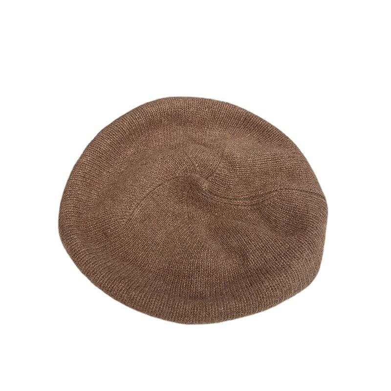 Słodki modny wełniany beret dziergany damski jesienno-zimowy prosty wszechstronny kapelusz malarza