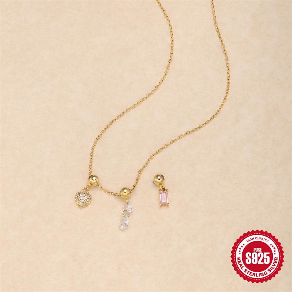 Removable Pendant Adjustable Accessories Trend Square Crystal Zircon Love Pendant Necklace Party Travel Jewelry