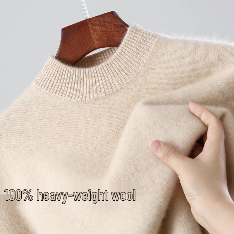 Men's 100% Wool Round Neck Loose Casual Sweater - Thickened Long Sleeve Knitwear