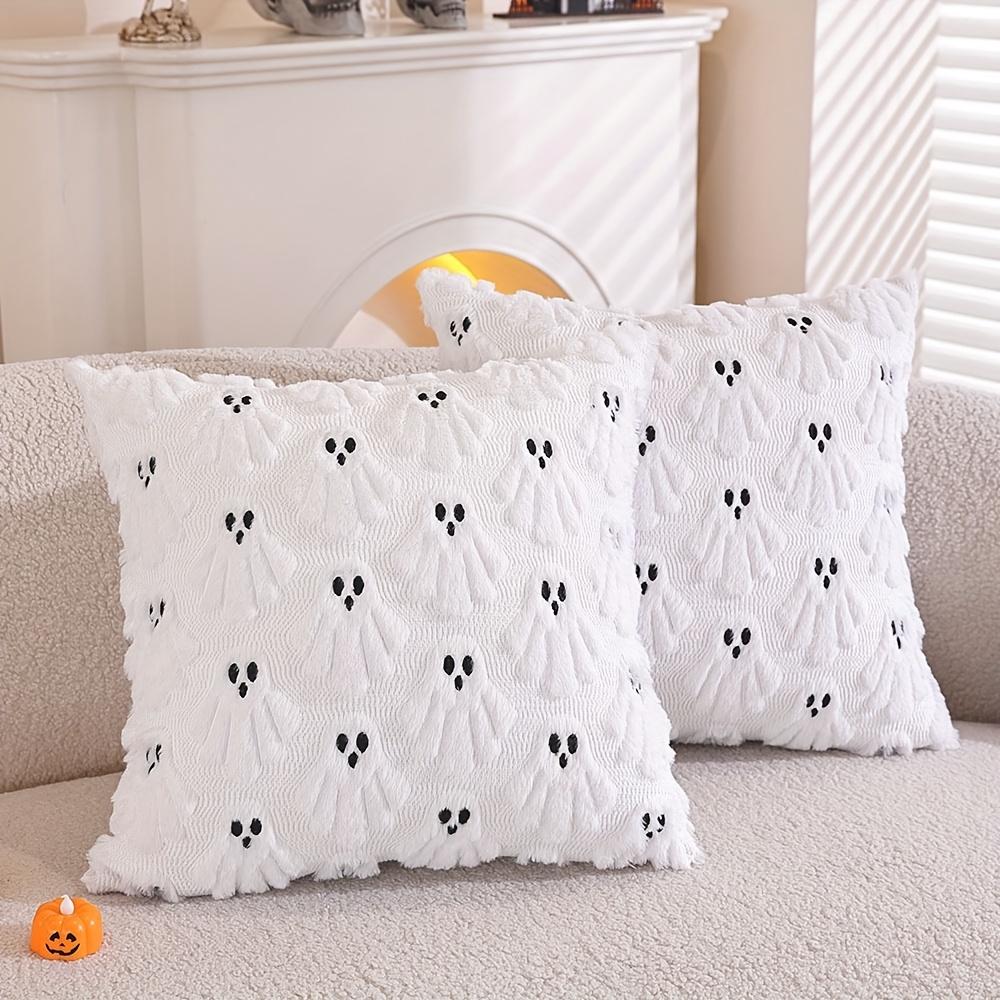 Halloween White Ghost Pillow Covers with A Little Ghost Pattern Fall Cushion Cover 45x45cm Holiday Decor for Sofa Living Room