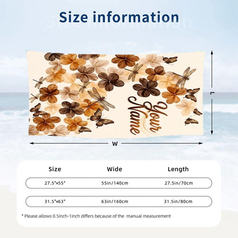 Butterfly Theme Beach Towel Personalized Custom Name & Text Soft Quick Dry Beach Towel for Swimming Travel