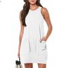 YYFS Women's Fashion Summer Spring Solid Color Print Sleeveless O-Neck Casual Dresses