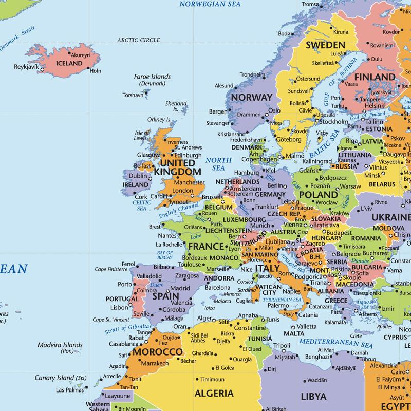 World Map Poster with Country Name Wall Art Decorative Painting Travel School Supplies Classroom Home Decor No Framed