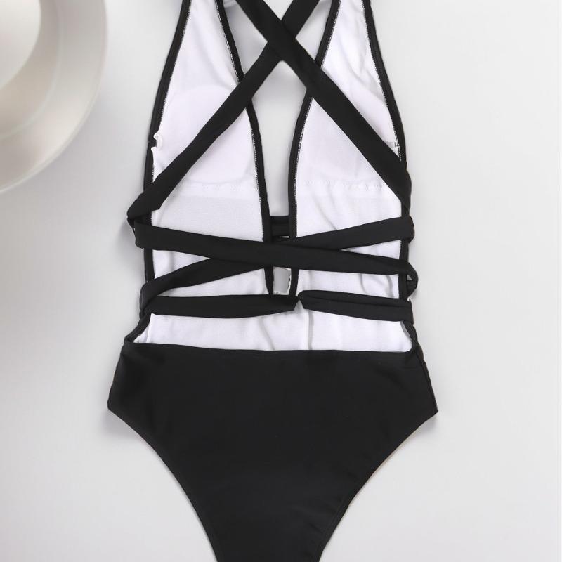 New Solid Color V-neck Bandage One-piece Sexy Backless One-piece Bikini Swimsuit
