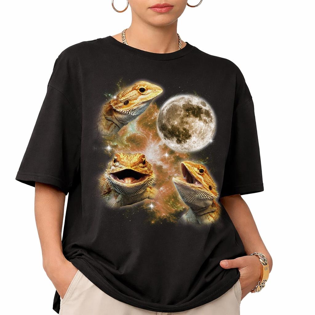 Three Bearded Dragons Moon T-Shirt, Funny Reptile Pet Tee
