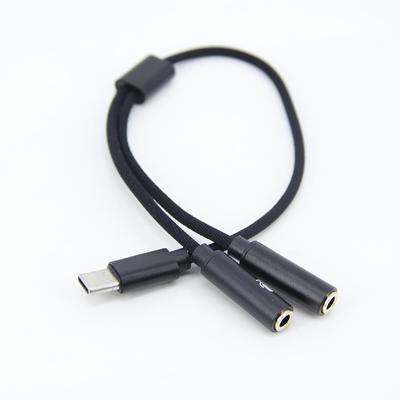 Kabelový rozbočovač 2v1 typu C samec na duální 3,5 mm samice, jack pro sluchátka, USB C na 3,5 mm Aux, dvojitý adaptér pro sluchátka a mikrofon