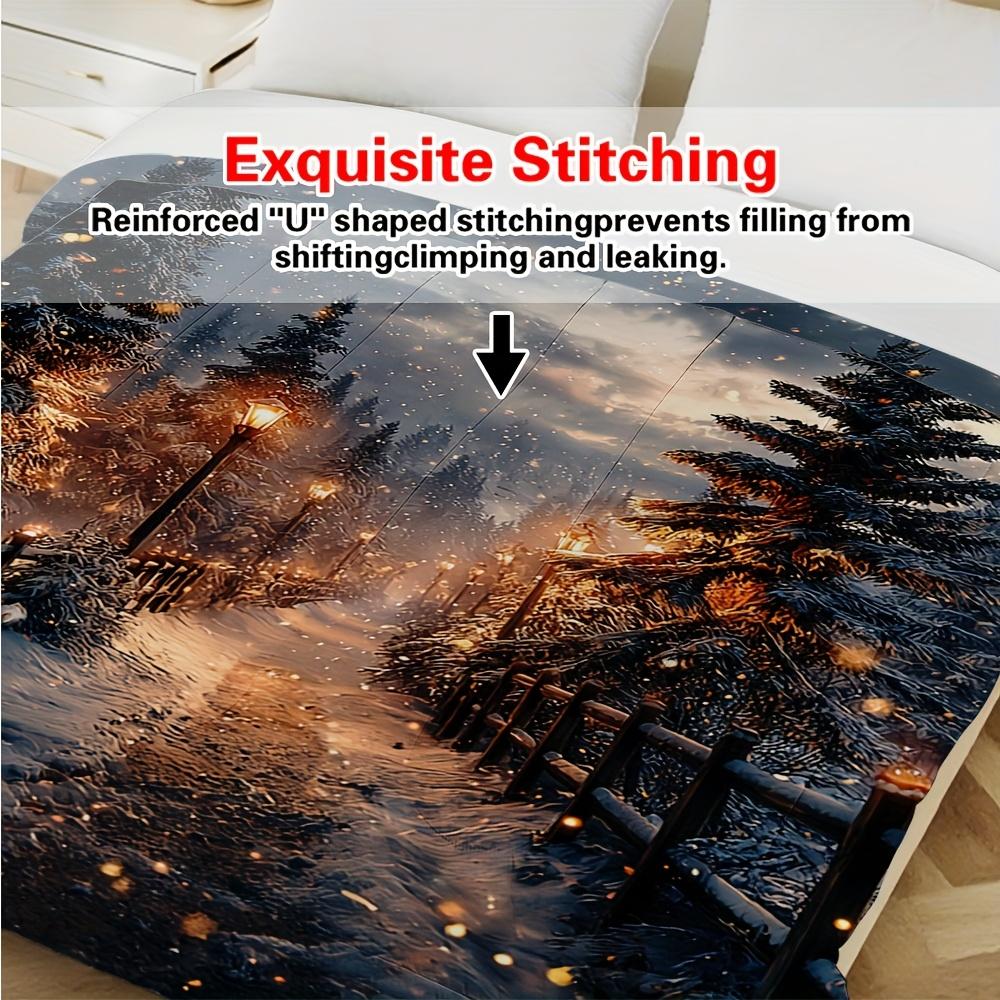 1pc Twin/Full/Queen/King Size Winter Snowy Forest Pine Tree Bedspread - Sparkling Snowflake & Twinkling Design, Shrink-Resistant