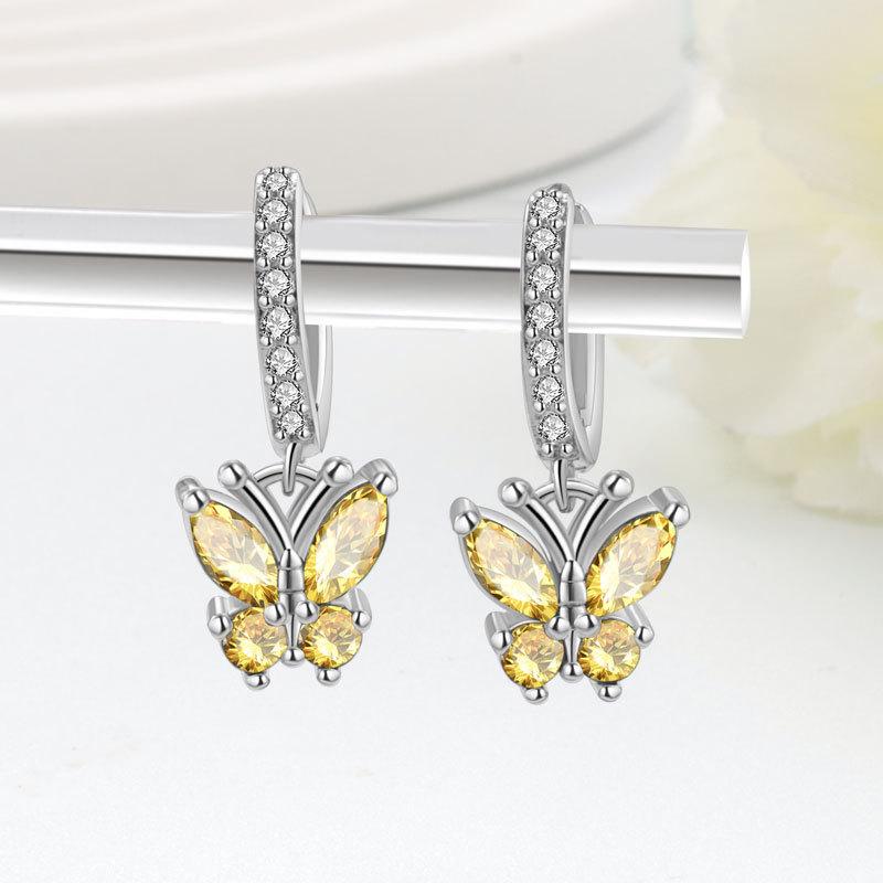 Exquisite Butterfly Zircon Earrings With Twelve Birthstones Fashionable And Simple Ear Clips Jewelry For Women
