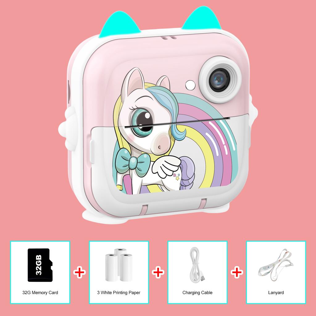 MISIRUN Kids Camera Instant Print Boys Girls Gift Children Digital Video Camera Photo Thermal Printing 32G Card Educational Toys