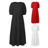 Damen Sommerkleid Locker A-Linie Maxi Knöchellang Kurzarm Rundhalsausschnitt Einfarbige Patchwork Falten Weich Atmungsaktiv Damenkleid