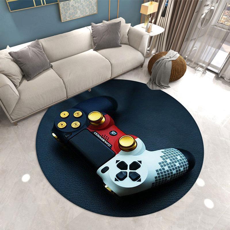 

Gamer Living Room Area Rug Round Boys Bedroom Carpet Chair Mat Anit-Slip Game Console Bathroom Floor Rug Doormat Entrance Diameter 60cm