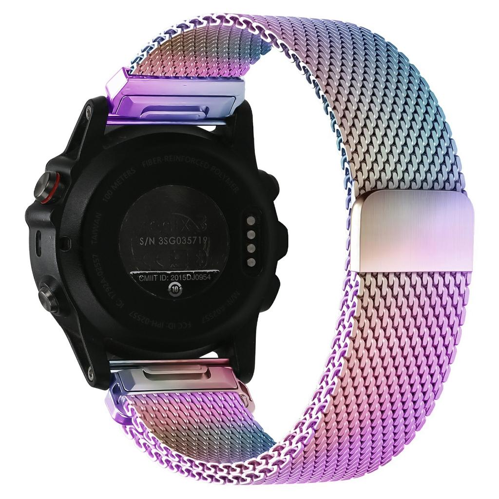 Watch Band for Garmin Fenix 5X/6X/7X/Fenix 8 Pro AMOLED 51mm Magnetic Stainless Steel Electroplating Reinforced Milanese Mesh Strap