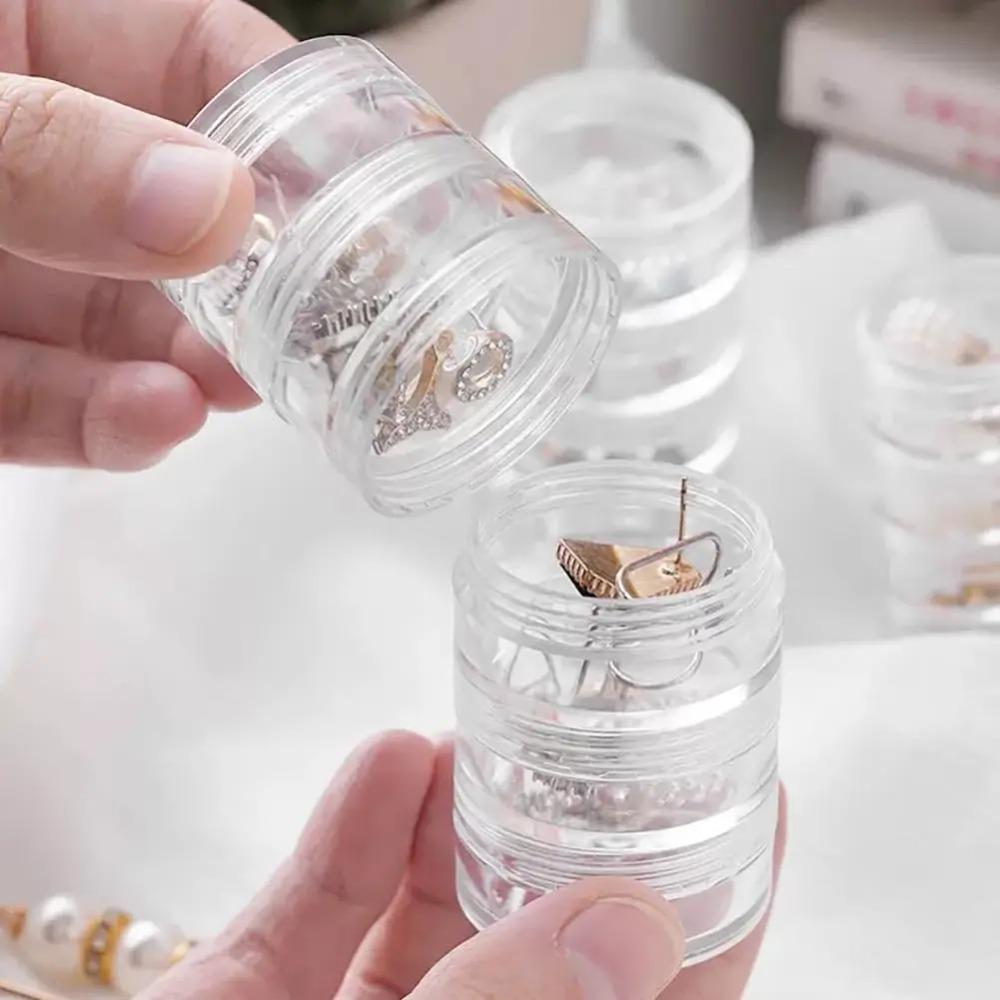 Round  5 Layer Clear Stackable Bead Storage Jars Cosmetic Storage Box Art Craft Accessory Organizer For Jewelry Beads Buttons