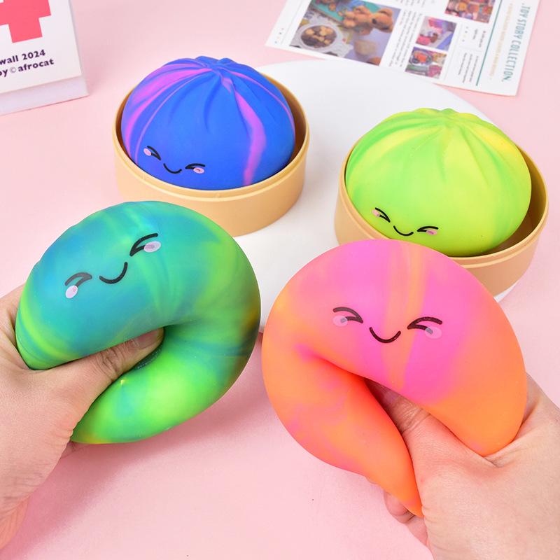 Rainbow Dumpling Squishy Toy 1 Set Bamboo Fidget Ball Kit For Office Desk Kids Stress Reliever Home Decor