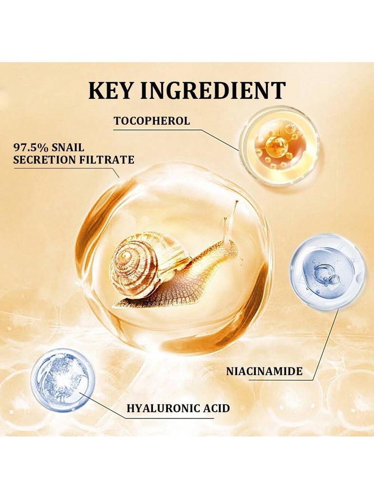 1Pc 100ML 97.5% Snail Serum Glowing Skin.Nourishing.Soft & Smooth Skin.Even Skin Tone.Fades Dark Spo