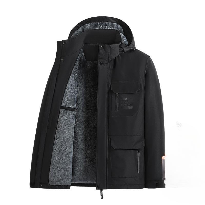 Inverno Algodão-acolchoado Masculino Fleece e Algodão Espessado Algodão-acolchoado Quente Removível Chapéu Grande Tamanho Jaqueta Masculina de Meia-idade