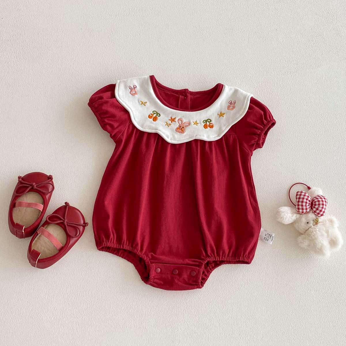 

Fall 2025 Baby Girl Embroidered Peter Pan Collar Long Sleeve Romper Onesie 66cm