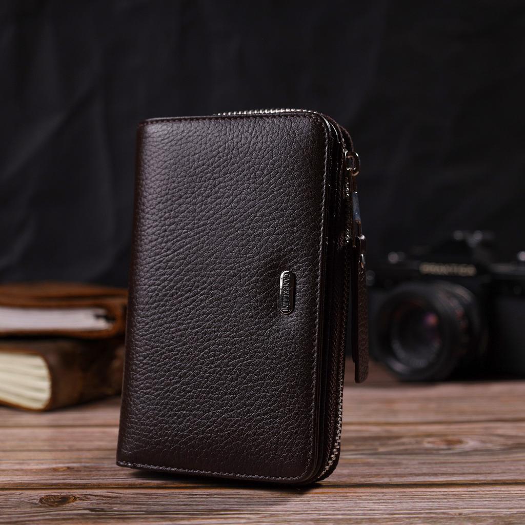 Practical Medium-sized Women's Purse Made of Genuine Grained Leather CANPELLINI 21910 Brown