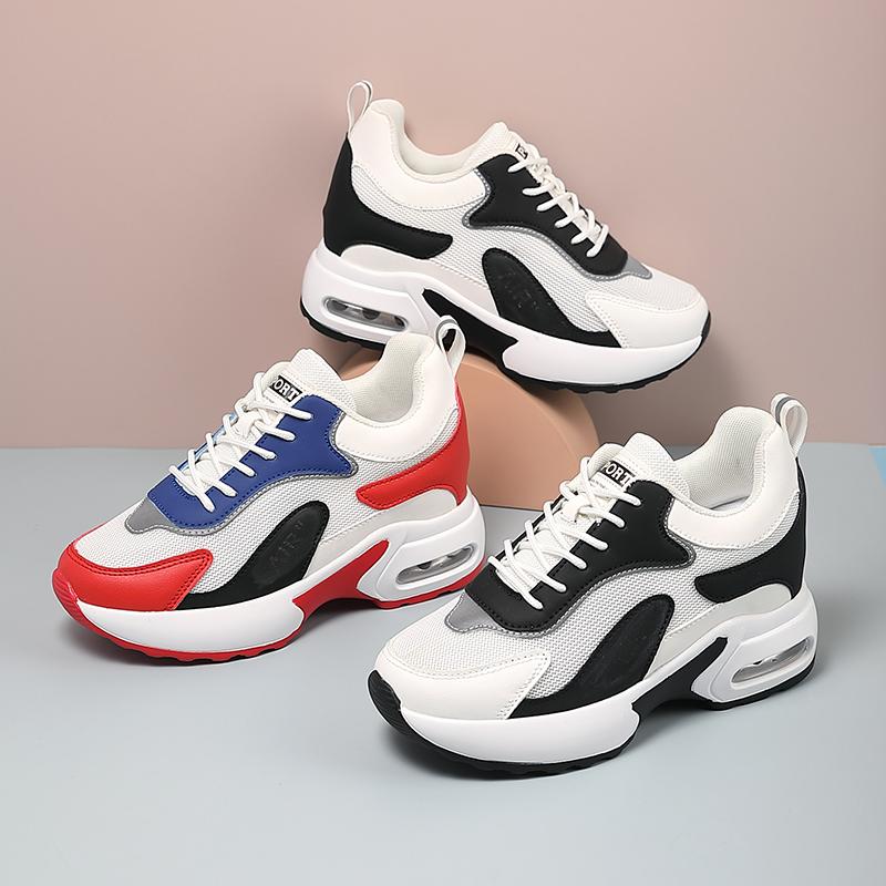 Women's Wedge Heel Platform Sneakers Platform Air Cushion Casual Inner Heightening Mesh Breathable White Sports Walking Shoes