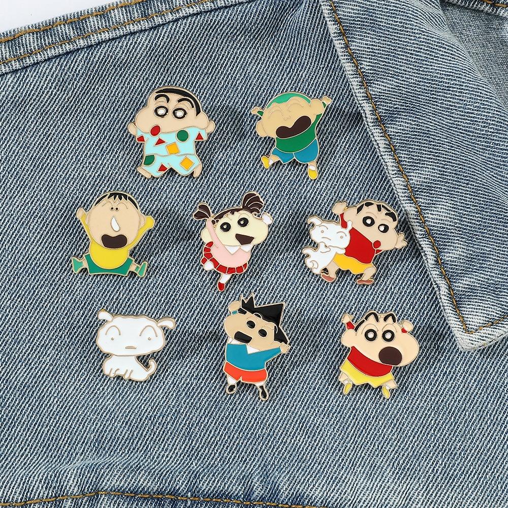 Cute Crayon Shin-chan Metal Badge Cartoon Character Backpack Accessory Wholesale