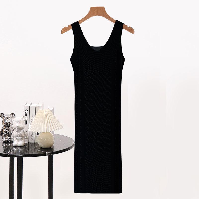 

Бесшовное платье-комбинация из ледяного шелка большого размера на тонких бретелях-спагетти – Универсальная ультратонкая ночная сорочка без рукавов длиной до колена M