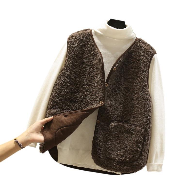 Lamb Wool Vest Women's Short Autumn and Winter New Fur Integrated Vest Granular Plush Vest Jacket