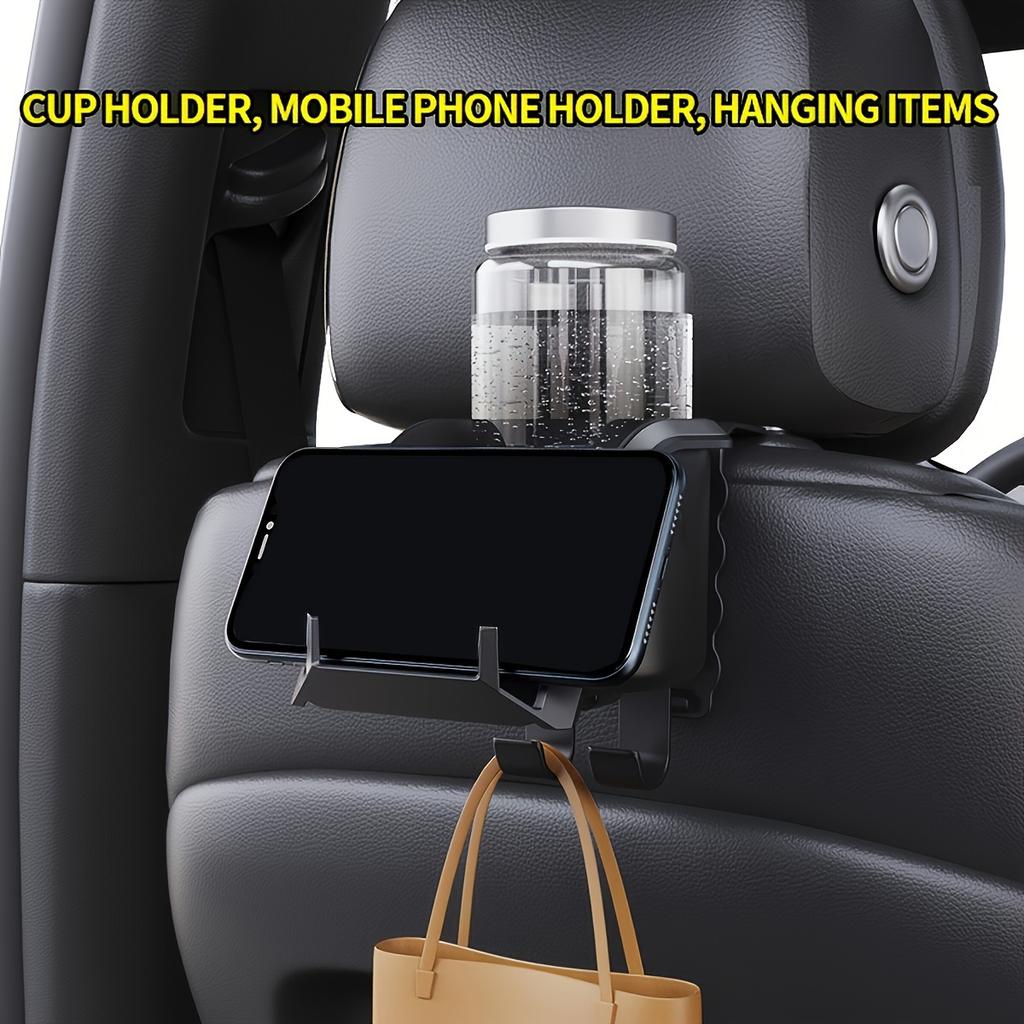 Car Seat Back Organizer with Cup Holder Durable ABS Storage Box Multi-Purpose Hooks Fits Most Vehicles