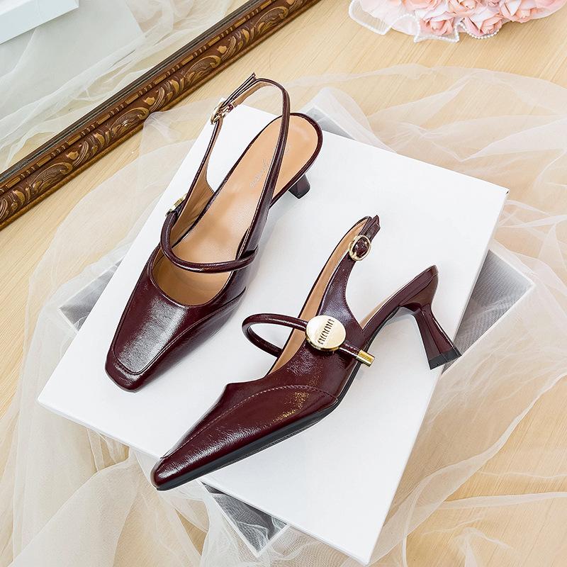 French Bag Head Sandals Women's 2025 New Summer Mary Jane Single Shoes Square Head Thick Heel Empty with High Heels