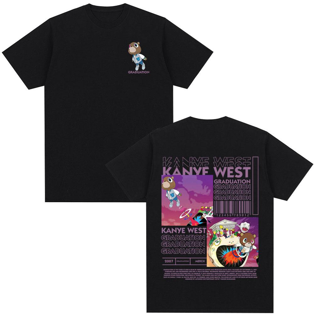 

Футболка с принтом медведя рэпера Канье Уэста Graduation для мужчин и женщин, модная футболка в стиле хип-хоп большого размера, повседневные футболки из хлопка с коротким рукавом XXXXL чёрный