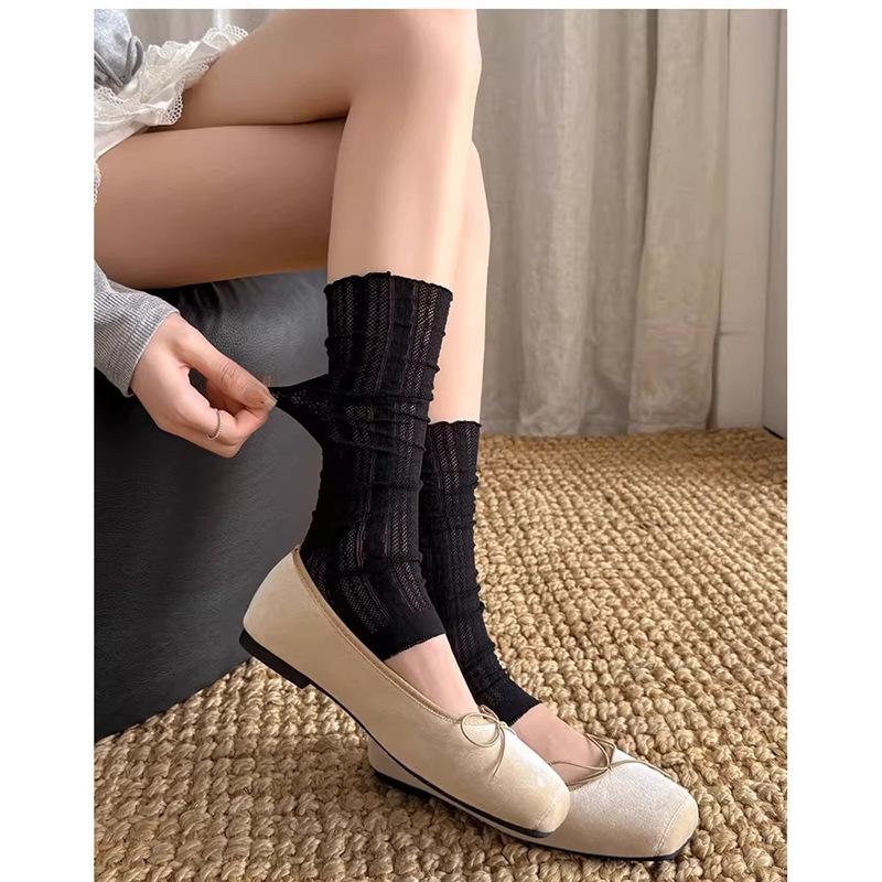 

White Lace Lace-up Stockings for Women, Long Tube Stockings with Leg Covers, Suitable for Boots, Spring and Autumn Trendy Ballet-style Calf Socks 1 pair чорний