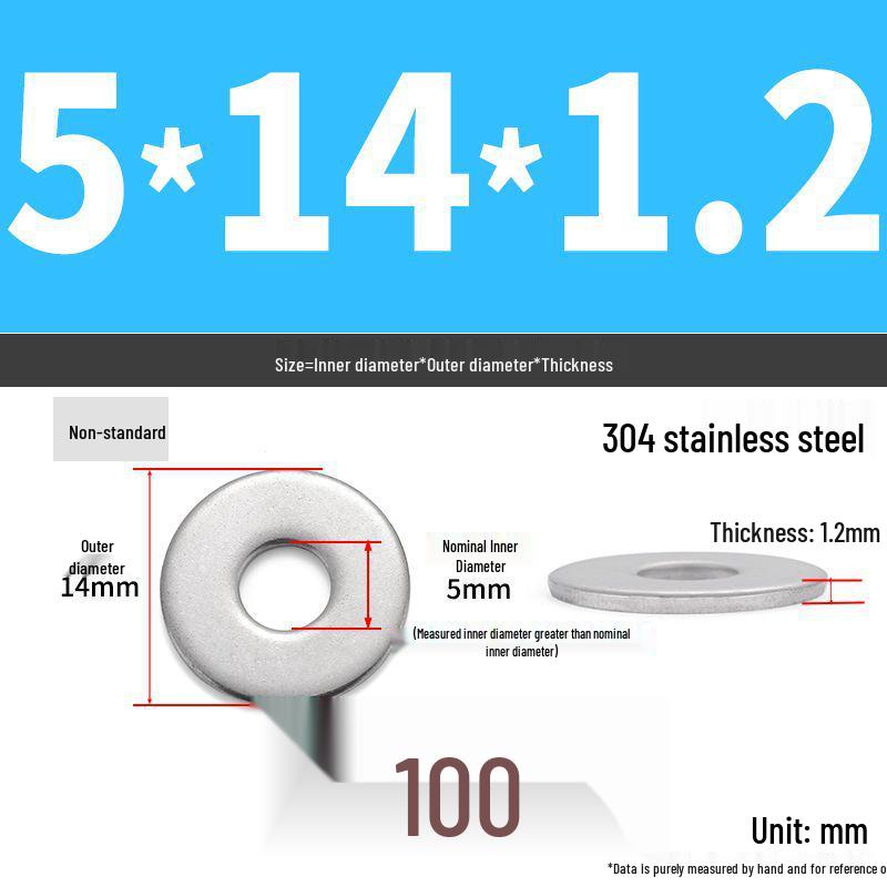 304 Stainless Steel Thickened Flat Washer Ring - Various Sizes (M1.6-M22)