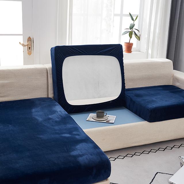 Huse Elastice de Catifea pentru Pernele de Șezut ale Sofalei, Husă Pluș pentru Scaun, Husă pentru Colțar, Husă Mobilier pentru Șezutul Sofalei, Husă Elastică pentru Sofaua din Camera de Zi