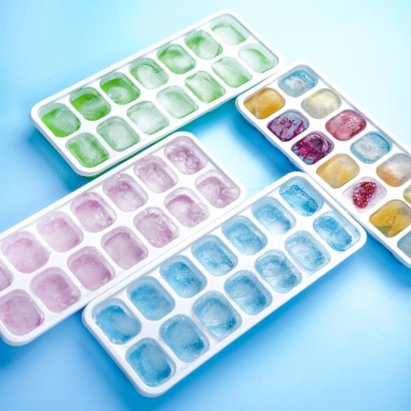 Ice Cube Tray Mold With Lid Silicone Square 14 Cube Easy Release Ice Cube Molds Summer Kitchen Bar Diy Iced Cocktail Freeze Tool