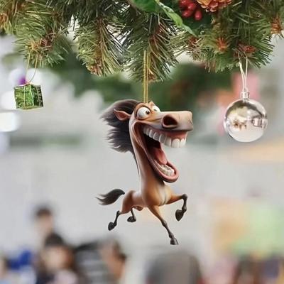 Car Pendant Acrylic Flat Cartoon Cow Design Hanging Ornament Car Rearview Mirror Decoration Christmas Tree Door Window Decor