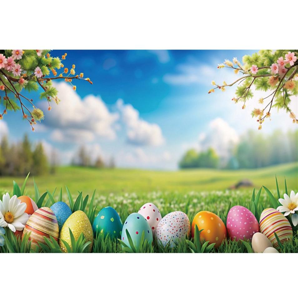 Spring Easter Natural Scenery Grassland Rabbit Theme Banner Backdrop, Children's Birthday Party Decoration Photography Backdrop