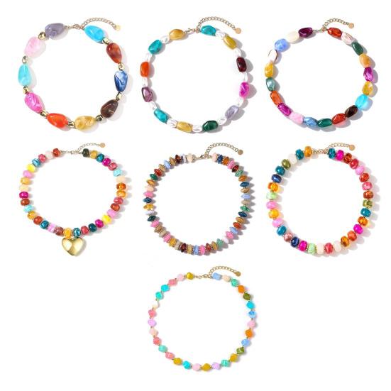 Colorful Chunky Beaded Necklace for Women Resin Beads Short Necklace Bohemian Style Chunky Choker for Summer Beach Holiday Party Vacation