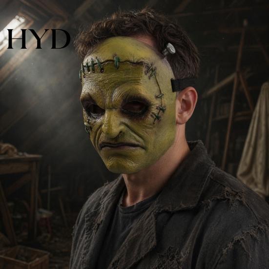 Fade-resistant Retro Horror Gear Halloween Cosplay Masque for Adults Men Women, Realistic Creepy Durable Lightweight Foam Prop Green Half Face