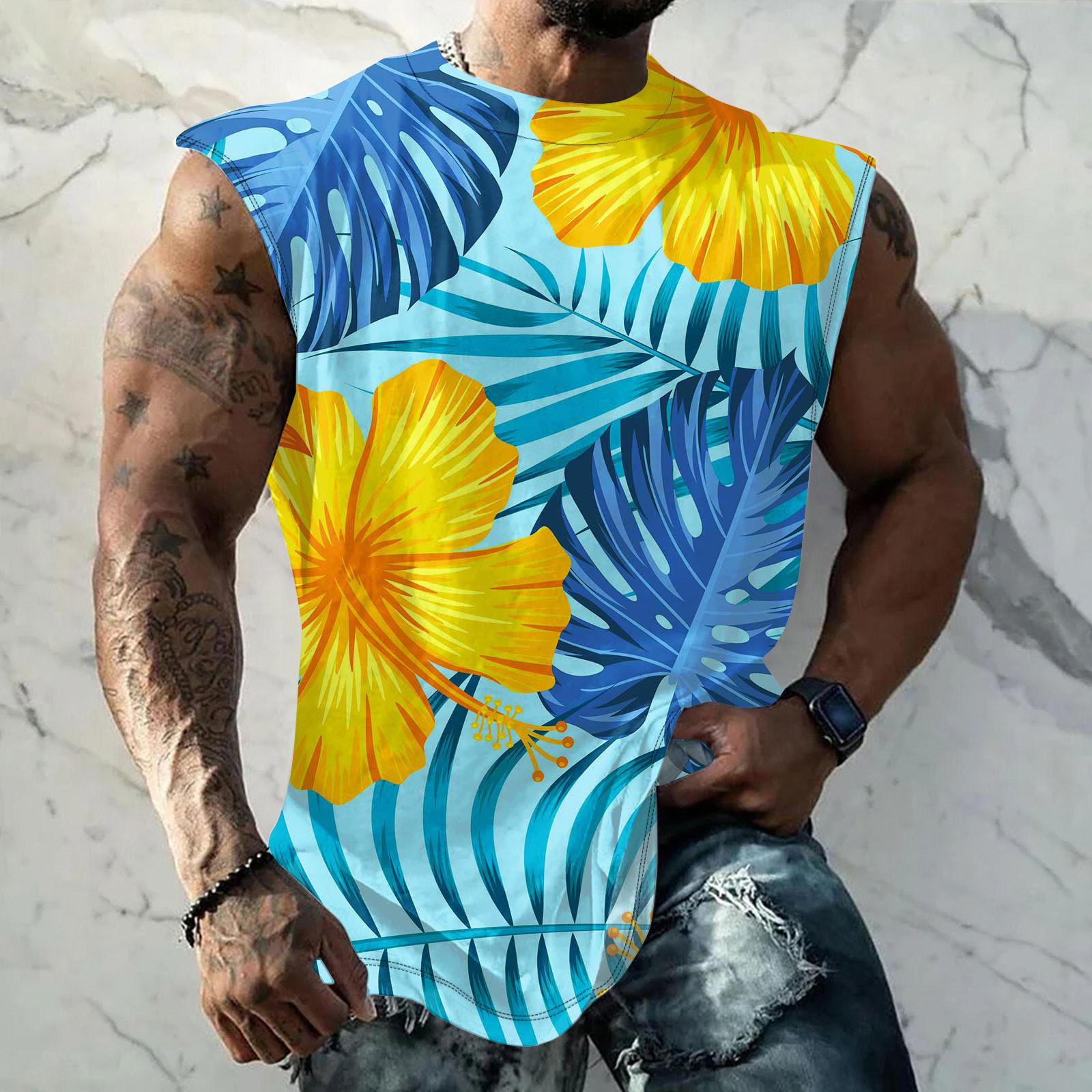 

Мужская летняя пляжная майка для серфинга, большой размер, повседневный дышащий топ без рукавов, свободная майка с принтом, мужская рубашка L синий