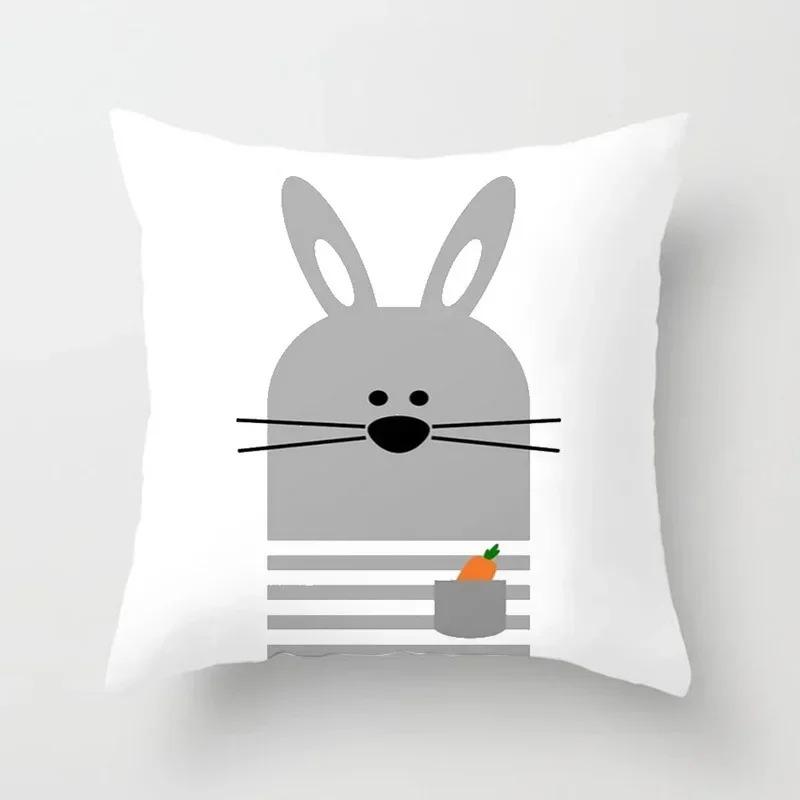 Schwarz und weiß Kissenbezug Buchstaben graues Kaninchen Cartoon rosa Schwein einseitiger Druck Heim Sofa Bezug Kissenbezug