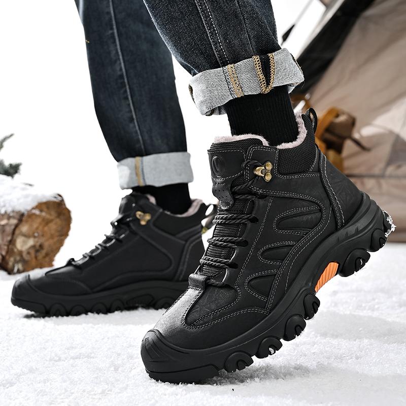 Genuine Leather Mens Walking Shoes All-match Men's Ankle Boots New Arrival Men Winter Plush Snow Boots Handmade Men Casual Shoes