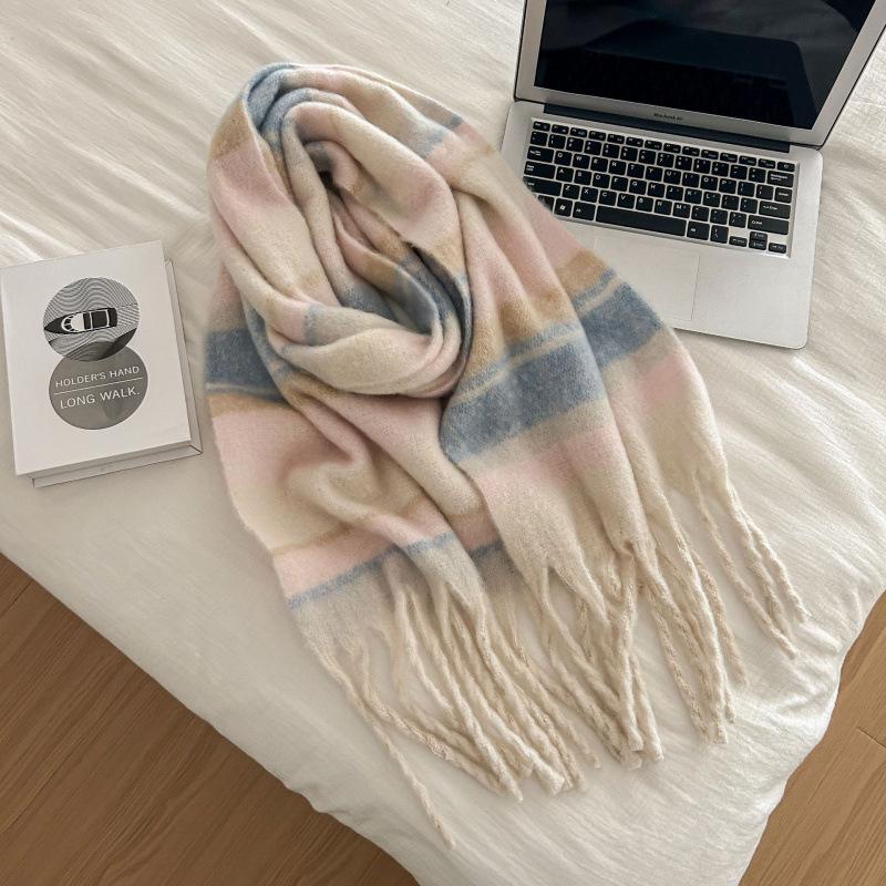 High-End Plaid Shawl for Women - 2025 Autumn/Winter Korean Style Thickened Imitation Cashmere Scarf
