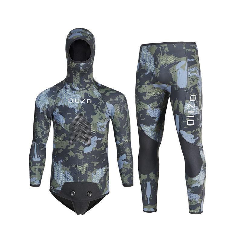 7mm Men s Hooded Camouflage Smoothskin Wetsuit for Freediving & Fishing - CR Cold Protection & Warmth L