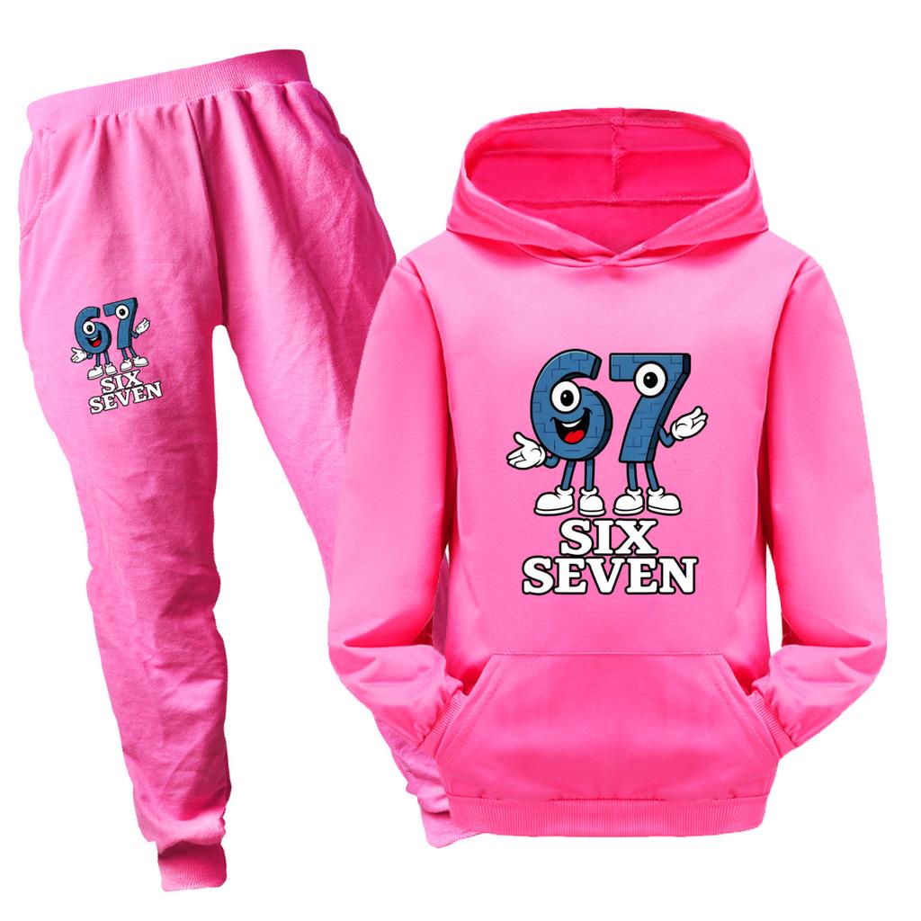 67six Seven Printed Children's Hooded Sweatshirt Trousers Casual Suit