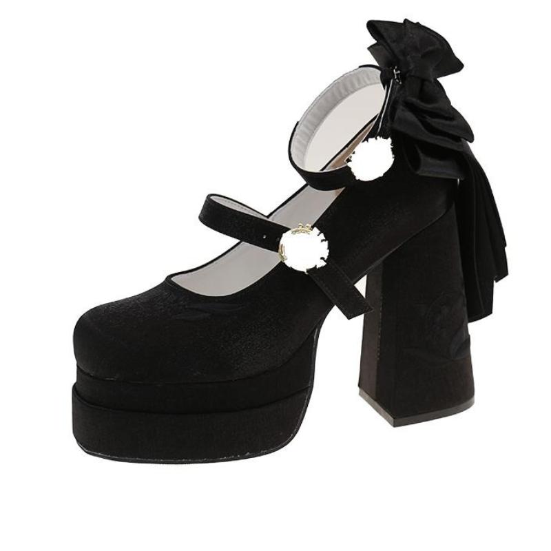 

2025 New Platform High Heel Women Lolita Shoes Fashion Shallow Butterfly-knot Shoes Ladies Party Dress Cross Strap Pumps Shoes 35