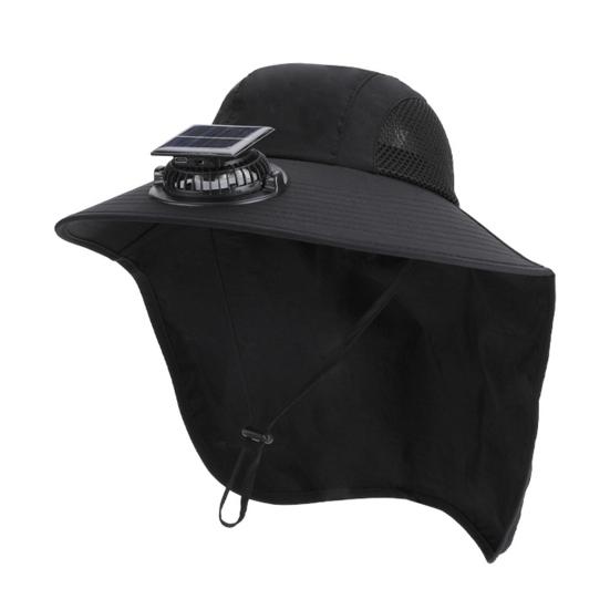 Solar Fan Hat Wide-Brimmed Shawl Fishing Hat with Dual-Power Fan Design Solar USB Charging UV-Protection Outdoor Hat
