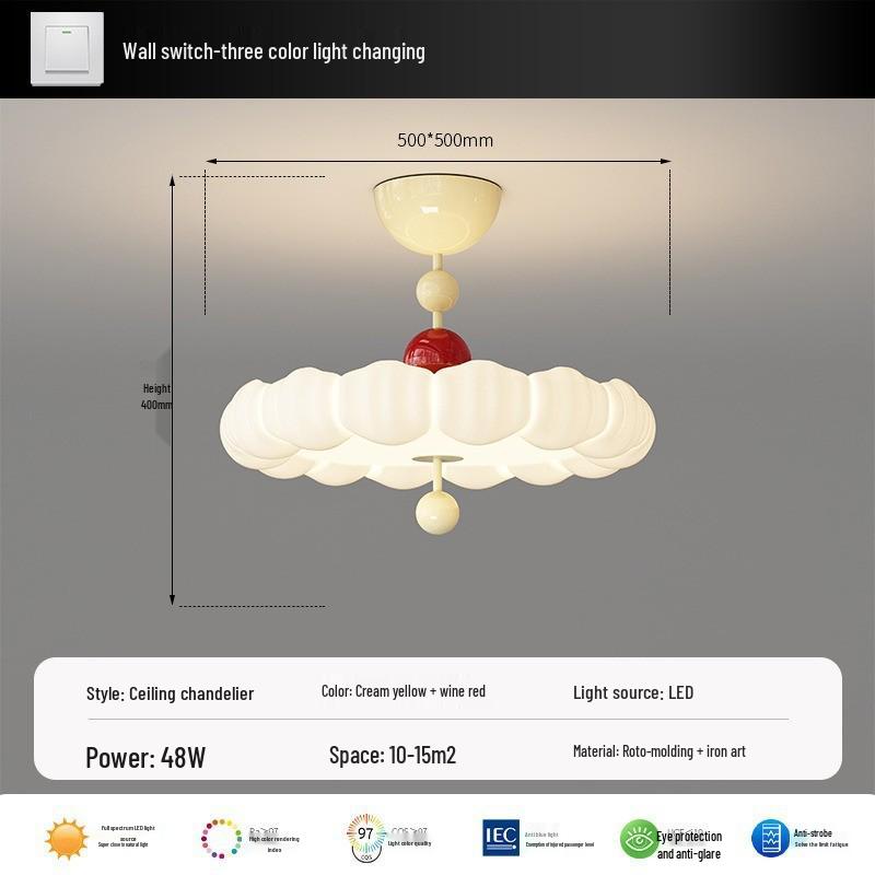 French Medieval Style Cream Ceiling Lamp for Master Bedroom & Children's Study - Full Spectrum Eye Protection
