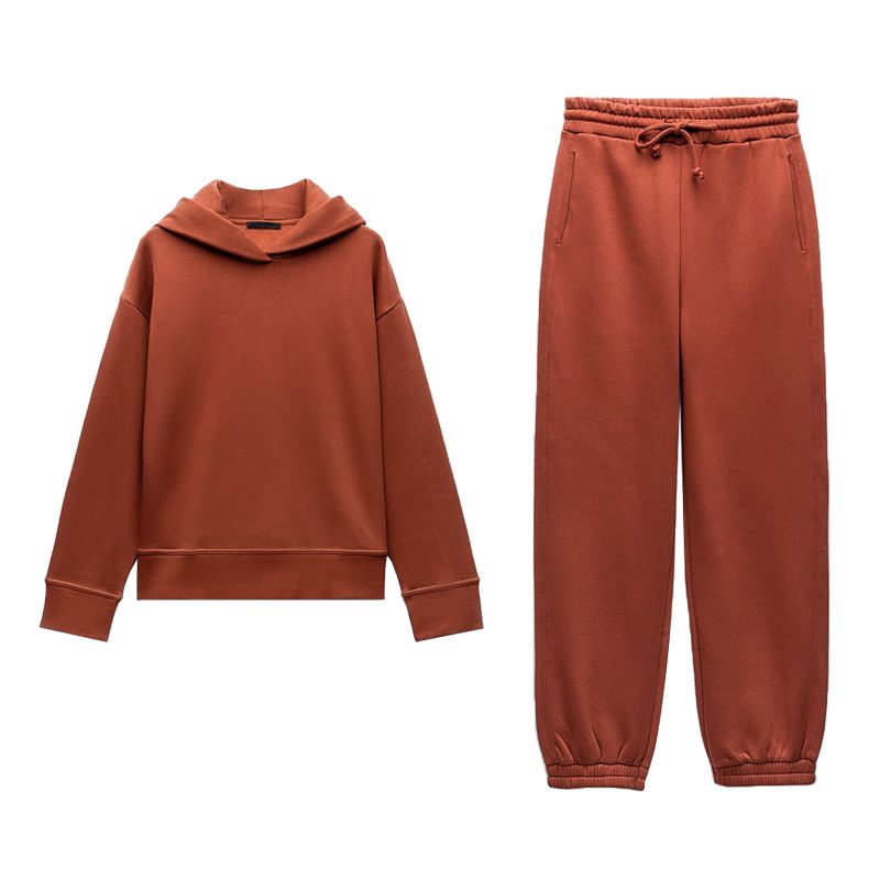 Spring New Arrival Basic Style Cotton Blended Hooded Sweatshirt 3199629 High Waist Flannel Jogger Pants 3199630