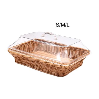 Woven Bread Basket with Lid Meal Basket Breakfast Basket Imitation Rattan Basket for Living Room Outdoor Cafe Camping Picnic